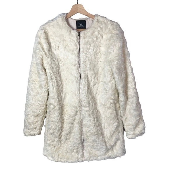 Cotton On Off White Faux Fur Full Zip Jacket S - Picture 1 of 3